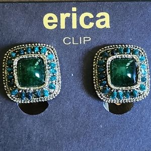 VTG Erica Clip on Earrings Emerald Color